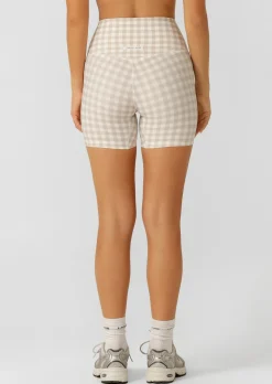 Lorna Jane Sweet Gingham 14cm Bike Shorts LatteRanchGinghamPrint
