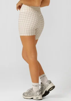 Lorna Jane Sweet Gingham 14cm Bike Shorts LatteRanchGinghamPrint