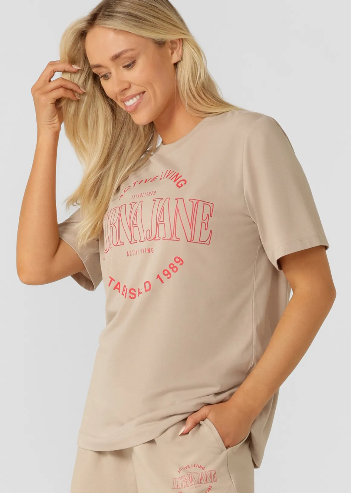 Lorna Jane Ultimate Weekender Relaxed T-Shirt Latte Discount